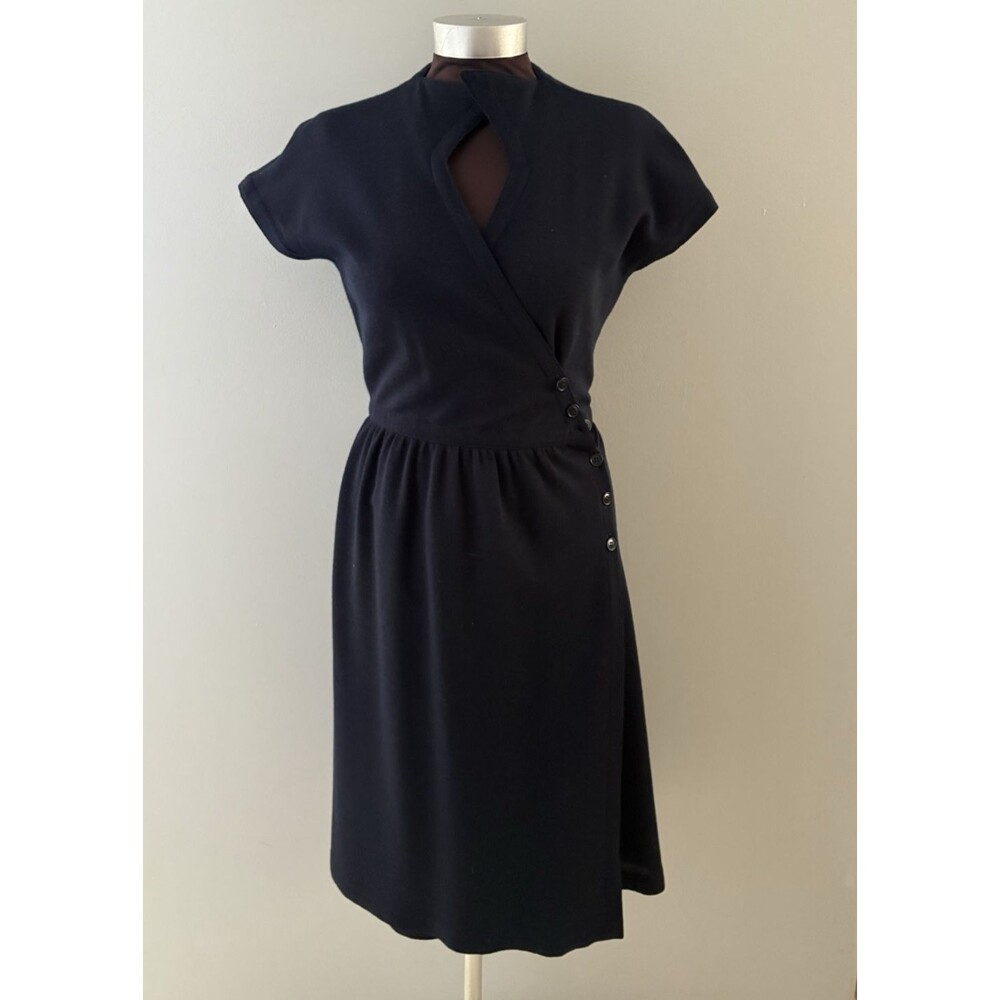 Vintage Adele Simpson Wrap Dress Size 6 Navy Blue Heritage Quiet Luxury Bergdorf